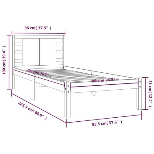 Sengeramme 90x200 cm massivt fyrretræ grå