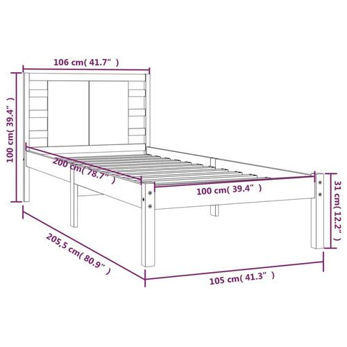 Sengeramme uden madras 100x200 cm massivt fyrretræ hvid