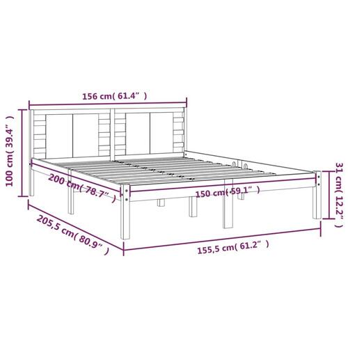 Sengeramme 150x200 cm King Size massivt fyrretræ hvid