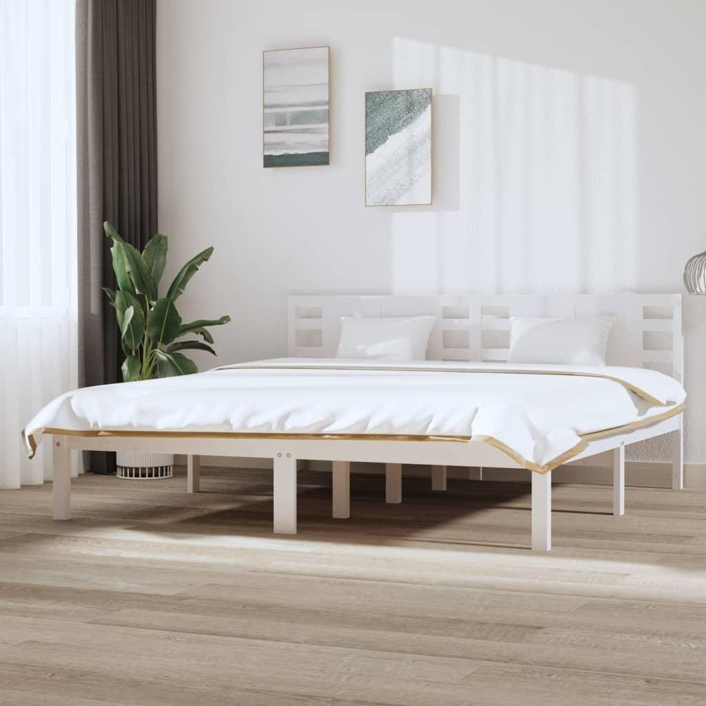 Sengeramme uden madras 200x200 cm massivt fyrretræ hvid
