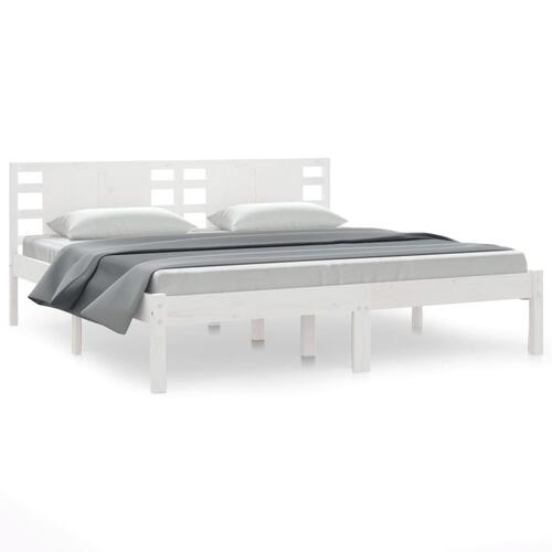 Sengeramme uden madras 200x200 cm massivt fyrretræ hvid
