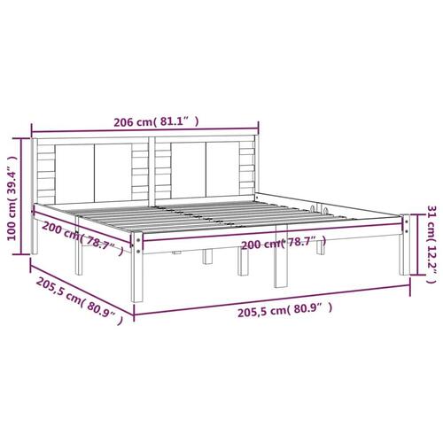 Sengeramme 200x200 cm massivt fyrretræ grå