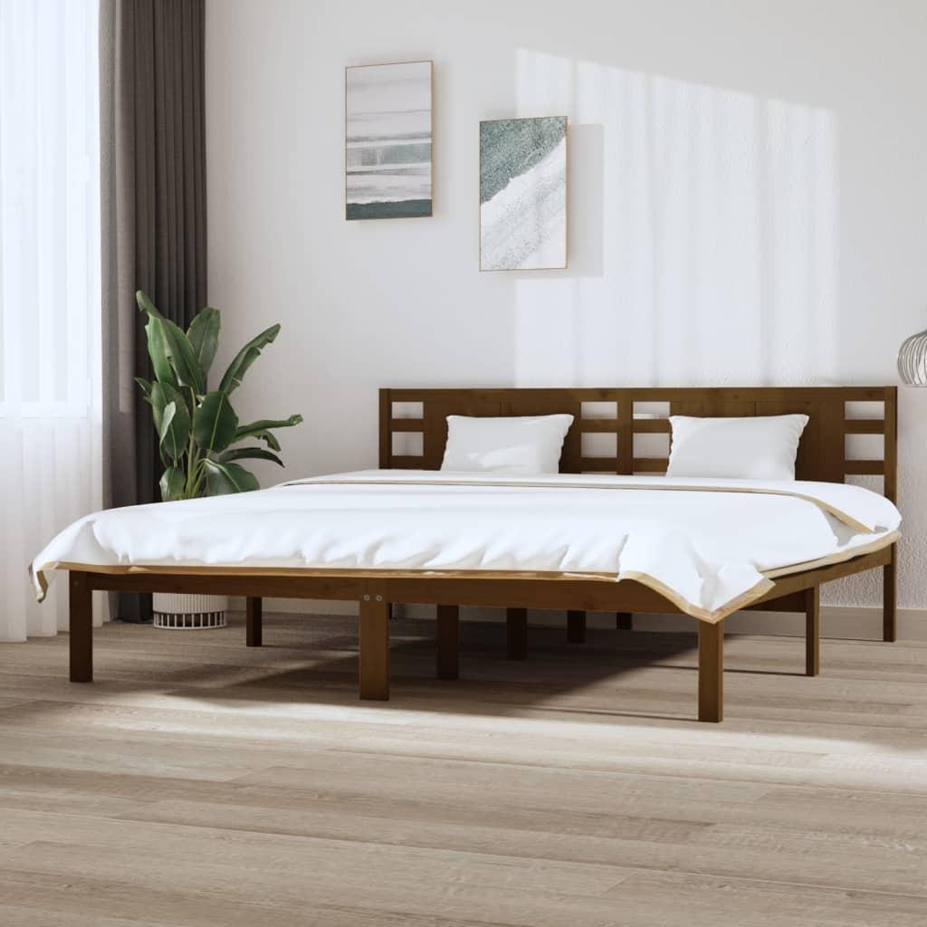 Sengeramme 200x200 cm massivt fyrretræ gyldenbrun
