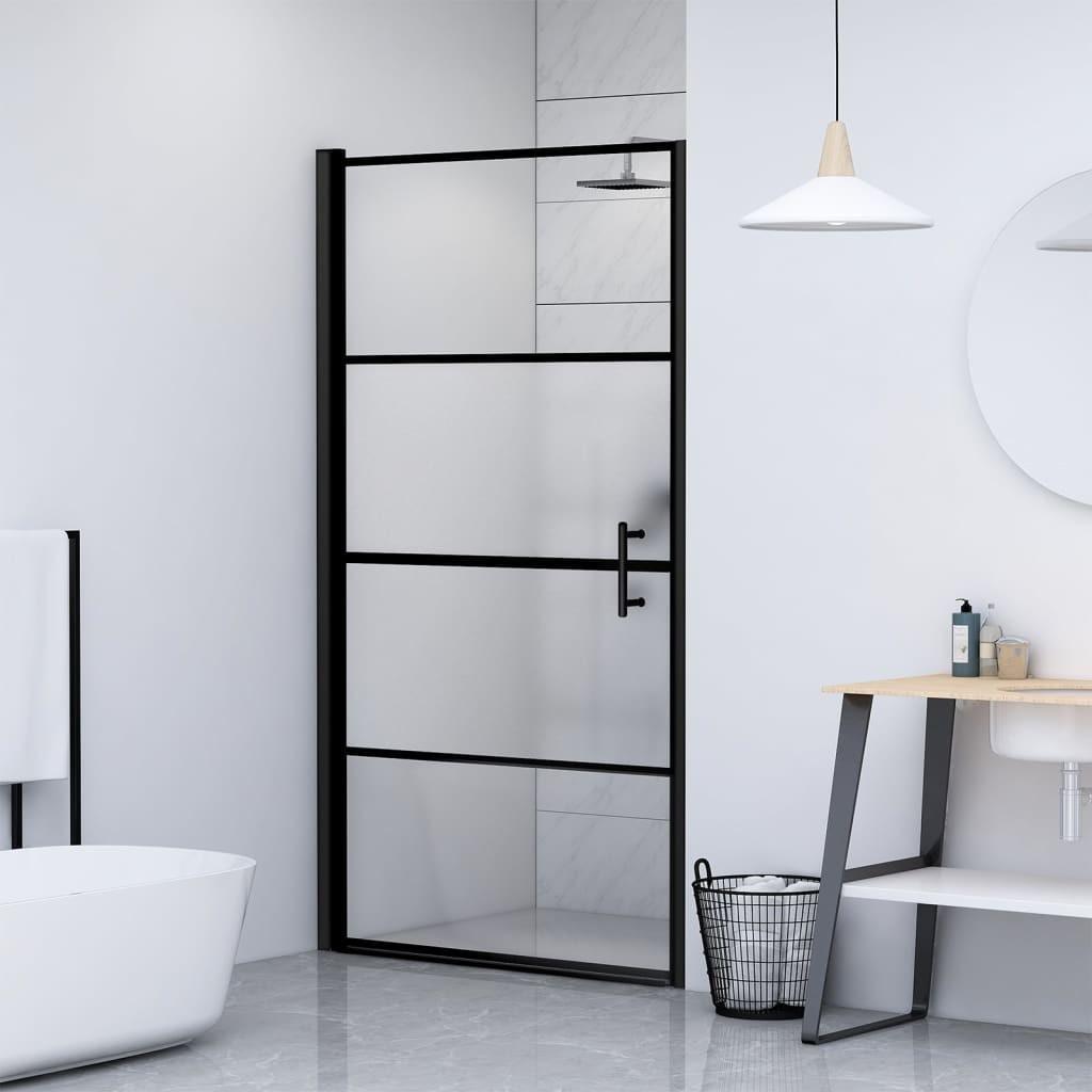 Brusedør 91x195 cm halvmatteret hærdet glas sort