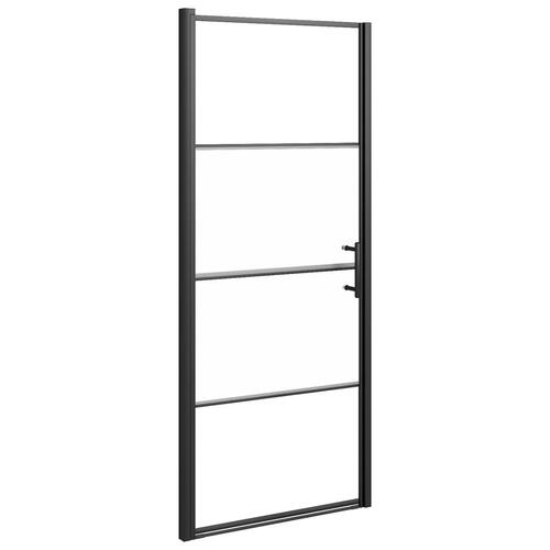 Brusedør 91x195 cm halvmatteret hærdet glas sort