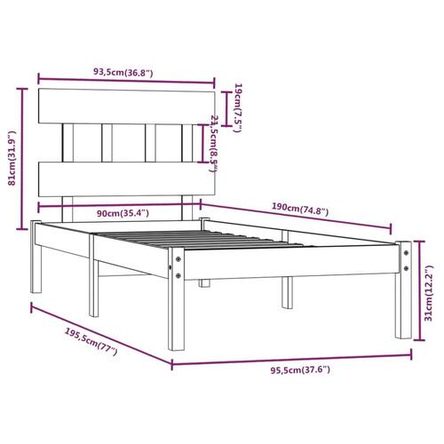 Sengeramme 90x190 cm Single massivt træ hvid