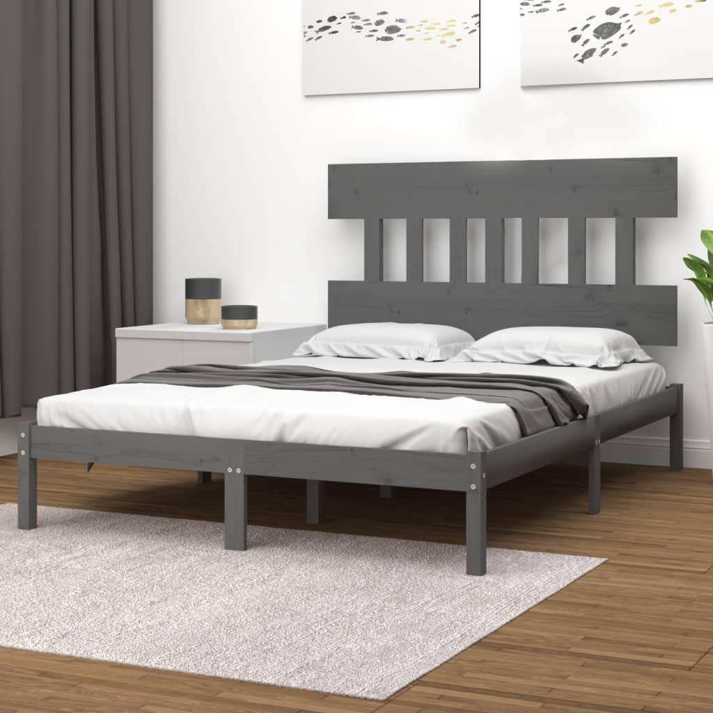 Sengeramme 135x190 cm Double massivt fyrretræ grå