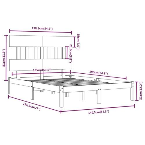 Sengeramme 135x190 cm Double massivt fyrretræ grå