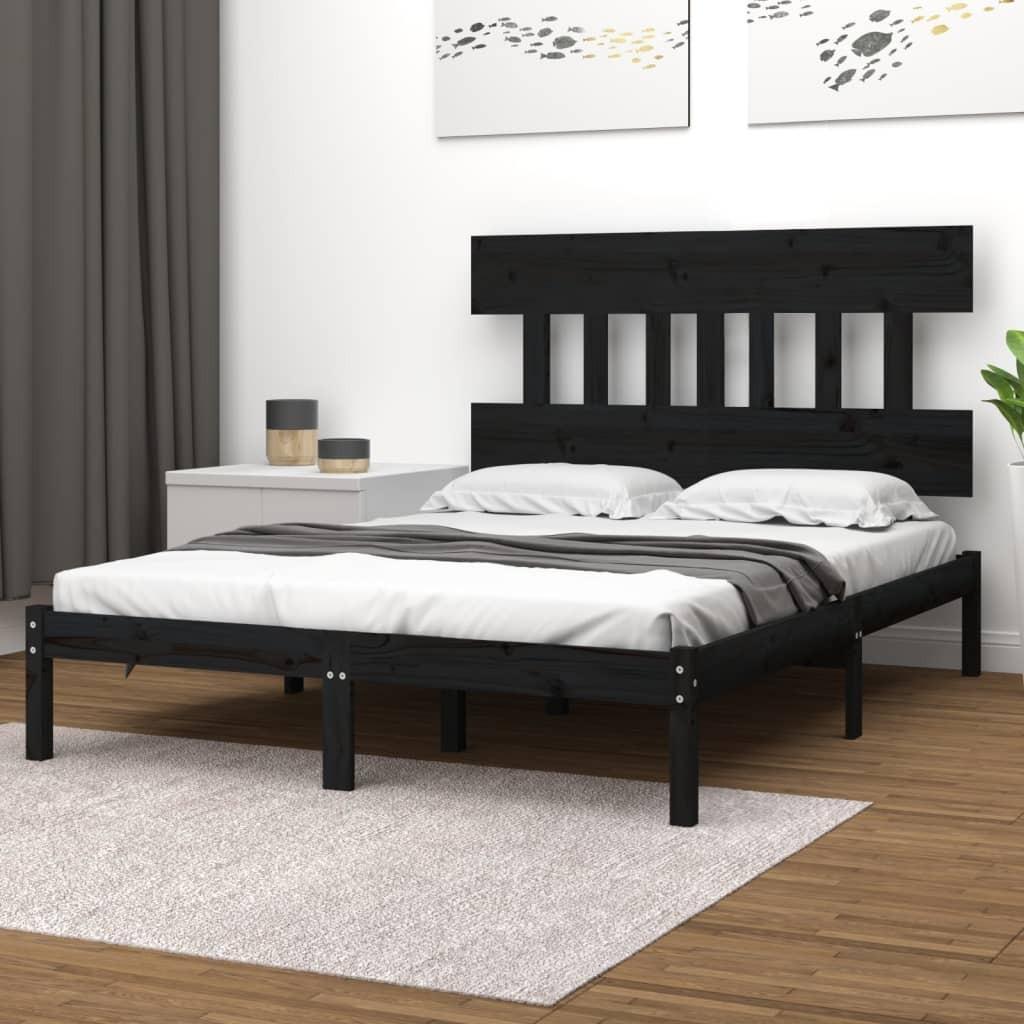 Sengeramme 140x190 cm massivt træ sort