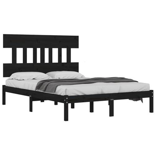Sengeramme 140x190 cm massivt træ sort