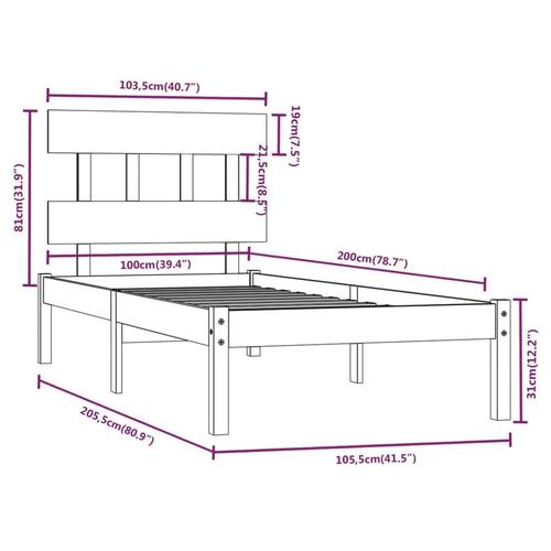 Sengeramme 100x200 cm massivt træ hvid