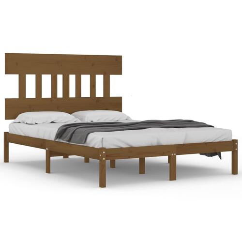 Sengeramme 200x200 cm massivt træ gyldenbrun
