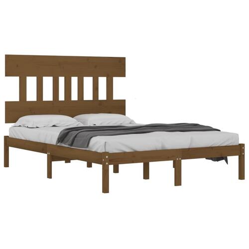 Sengeramme 200x200 cm massivt træ gyldenbrun