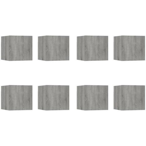 Væghængtee tv-skab 8 stk. 30,5x30x30 cm grå og sonoma-eg