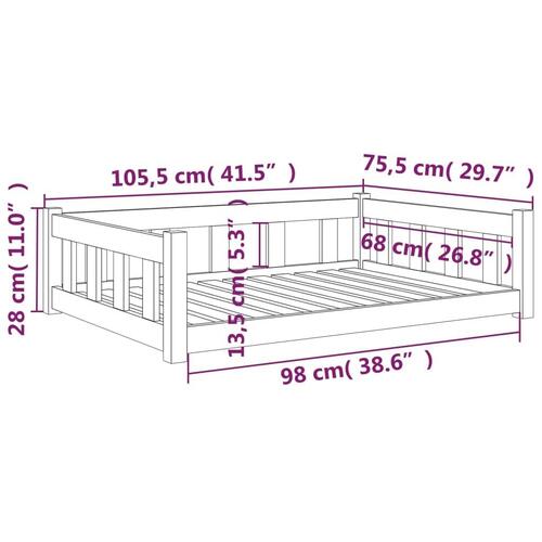 Hundeseng 105,5x75,5x28 cm massivt fyrretræ sort