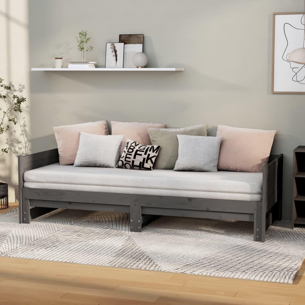 Daybed med udtræk 2x(90x190) cm massivt fyrretræ grå
