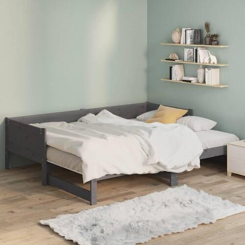 Daybed med udtræk 2x(90x190) cm massivt fyrretræ grå