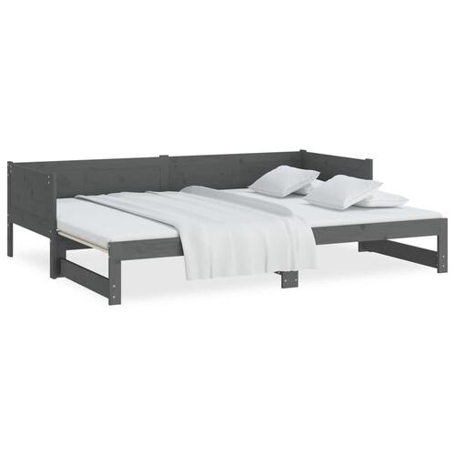 Daybed med udtræk 2x(90x190) cm massivt fyrretræ grå