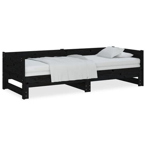 Daybed med udtræk 2x(90x190) cm massivt fyrretræ sort