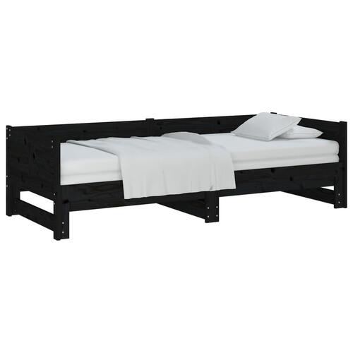 Daybed med udtræk 2x(90x190) cm massivt fyrretræ sort