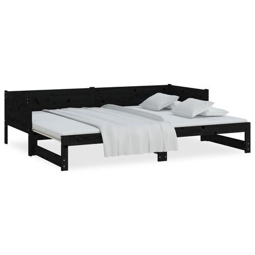 Daybed med udtræk 2x(90x190) cm massivt fyrretræ sort