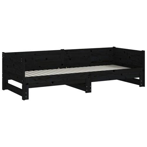 Daybed med udtræk 2x(90x190) cm massivt fyrretræ sort
