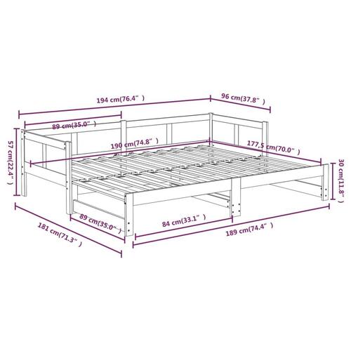 Daybed med udtræk 2x(90x190) cm massivt fyrretræ sort
