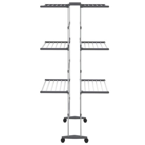 Tørrestativ 3 niveauer med hjul 60x70x129 cm sølvfarvet