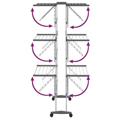 Tørrestativ 3 niveauer med hjul 60x70x129 cm sølvfarvet
