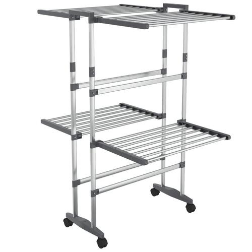 Tørrestativ 2 niveauer med hjul 60x70x106 cm sølvfarvet