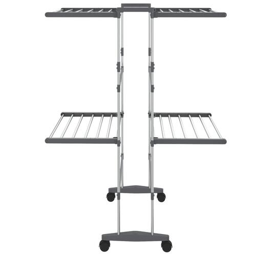 Tørrestativ 2 niveauer med hjul 60x70x106 cm sølvfarvet