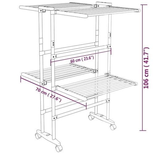 Tørrestativ 2 niveauer med hjul 60x70x106 cm sølvfarvet