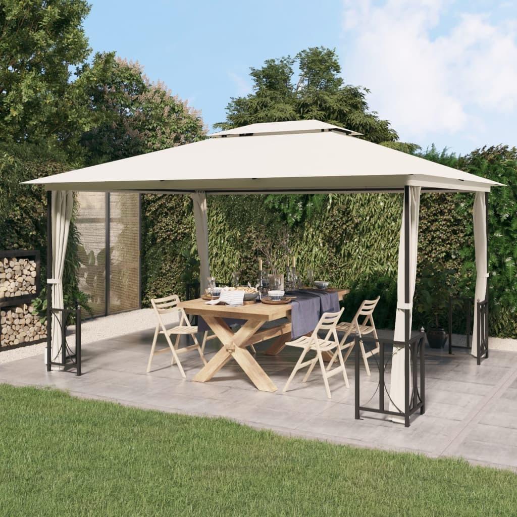 Pavillon med sidevægge og dobbelttag 3x4 m cremefarvet
