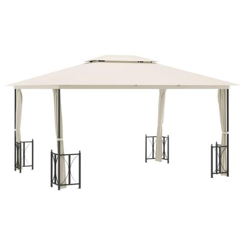 Pavillon med sidevægge og dobbelttag 3x4 m cremefarvet