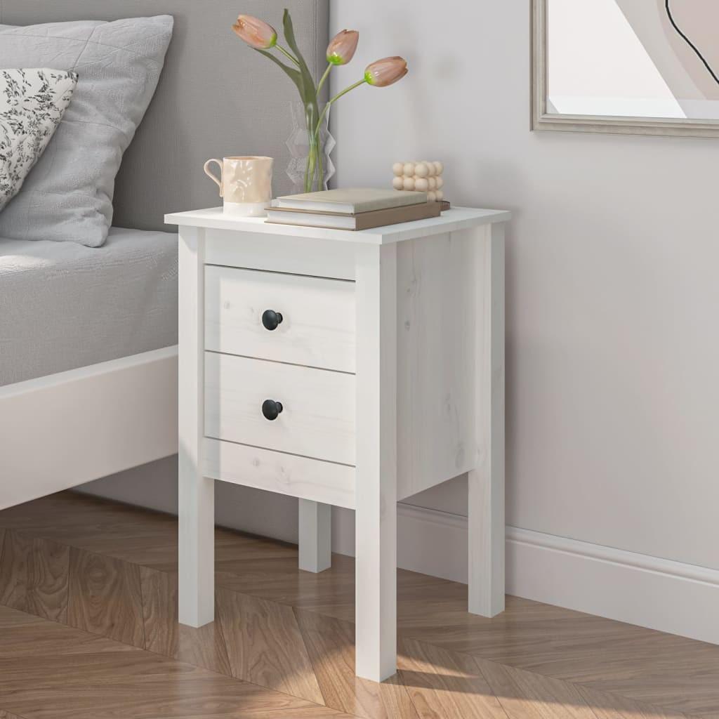 Sengebord 40x35x61,5 cm massivt fyrretræ hvid