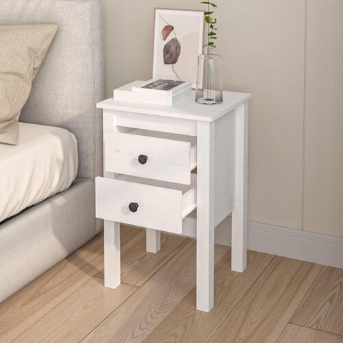 Sengebord 40x35x61,5 cm massivt fyrretræ hvid