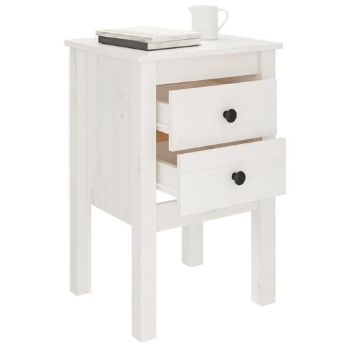 Sengebord 40x35x61,5 cm massivt fyrretræ hvid