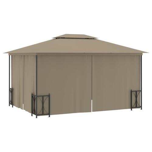 Pavillon med sidevægge og dobbelttag 3x4 m gråbrun