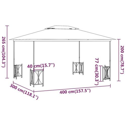 Pavillon med sidevægge og dobbelttag 3x4 m gråbrun