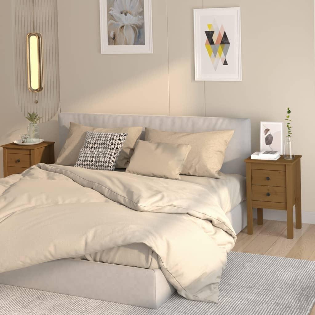 Sengeborde 2 stk. 40x35x61,5cm massivt fyrretræ gyldenbrun