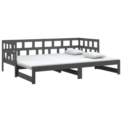 Daybed med udtræk 2x(90x200) cm massivt fyrretræ grå