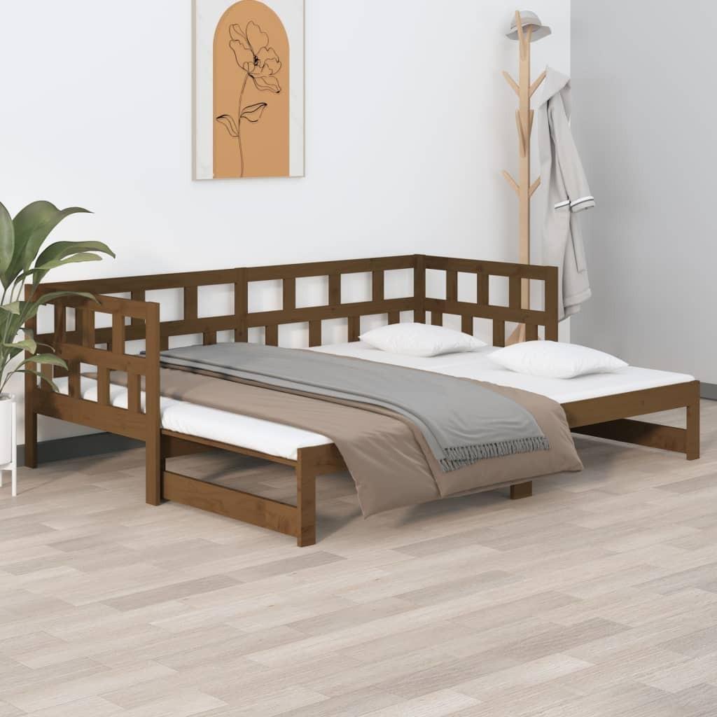 Daybed med udtræk 2x(90x200) cm massivt fyrretræ gyldenbrun