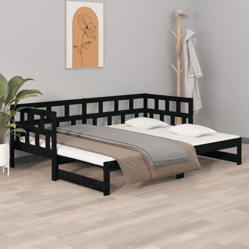 Daybed med udtræk 2x(90x200) cm massivt fyrretræ sort