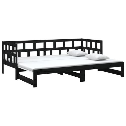 Daybed med udtræk 2x(90x200) cm massivt fyrretræ sort