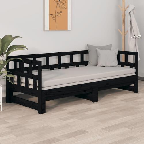 Daybed med udtræk 2x(90x200) cm massivt fyrretræ sort