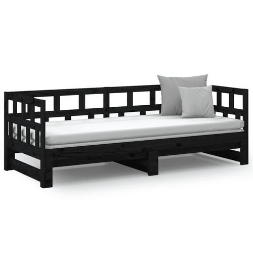 Daybed med udtræk 2x(90x200) cm massivt fyrretræ sort
