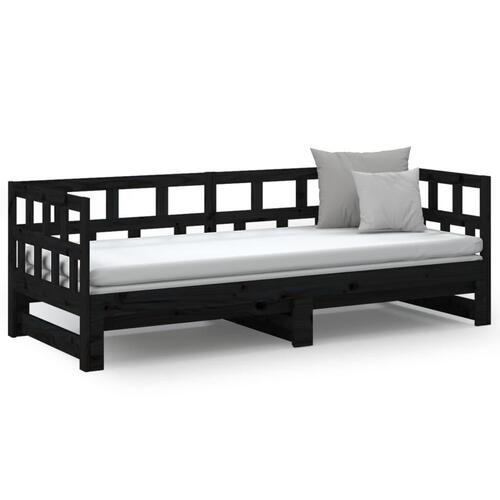 Daybed med udtræk 2x(90x200) cm massivt fyrretræ sort