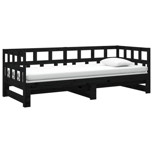Daybed med udtræk 2x(90x200) cm massivt fyrretræ sort