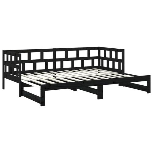Daybed med udtræk 2x(90x200) cm massivt fyrretræ sort