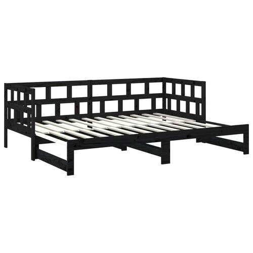 Daybed med udtræk 2x(90x200) cm massivt fyrretræ sort